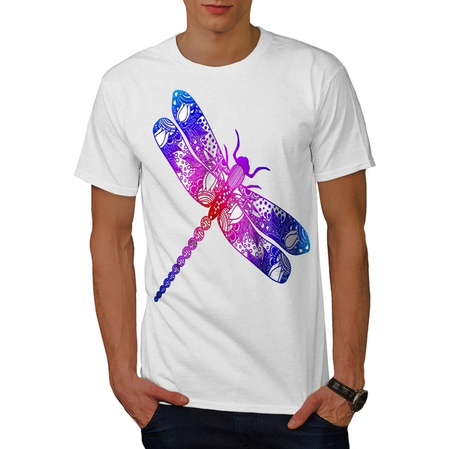 Wellcoda Colorful Dragon Fly Mens T-shirt, Insect Graphic Design Printed Tee