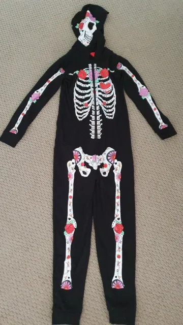 Kids Skeleton Jumpsuit One Piece Pyjamas Costume Size 8 Halloween