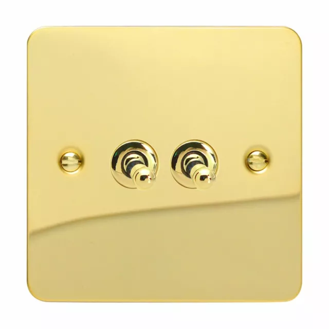 Varilight XFVT2 Ultraflat Polished Brass 2 Gang 1 or 2 Way Toggle Light Switch