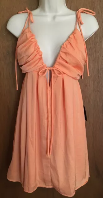 NWT Lulus Dress-Orange-Spaghetti Tie Straps-Open Back Sash Bow-Lined-Size Large