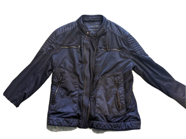 Zara Man Jacket XL Men Navy Blue Full Zip Bomber Long Sleeve