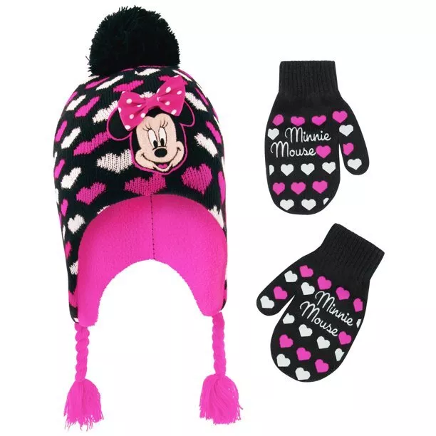 Disney Minnie Mouse Winter Hat & Mitten or Glove Set Toddler/Little Girl Age 2-7