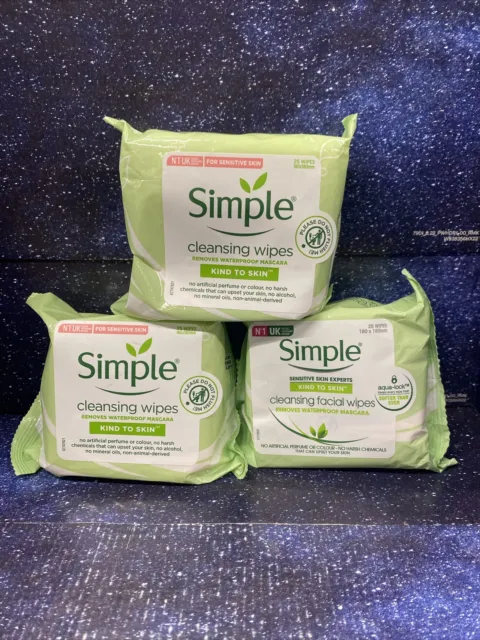 3 Pack Simple Kind To Sensitive Skin Cleansing Facial Wipes 25 Ct