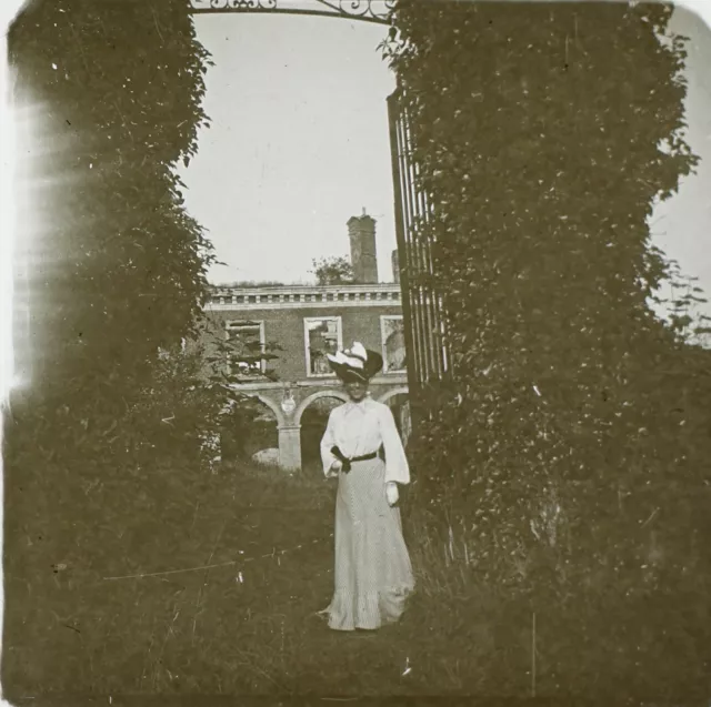 Femme au chapeau Mode c1900 Photo Plaque de verre Stereo Vintage V34L2n