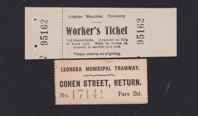 b3347)    LEONORA MUNICIPAL TRAMWAY TICKETS  Ca. 1930's-40's  WESTERN AUSTRALIA