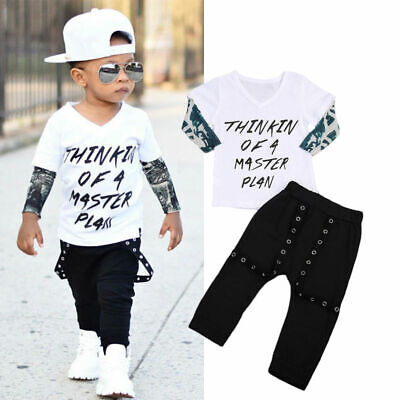 2pcs Newborn Toddler Kids Baby Boy Clothes Outfit T-shirt Top+ Long Pants Set