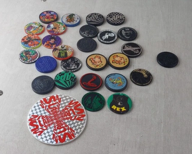 Lot De POGs (caps) Et TAP's - Thèmes Variés : Dragon Ball Z, Judge Dredd, Frosties, Grospiron... - Occasion En Carton