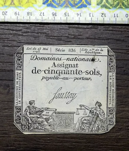 (FR),   Billet de banque , Assignat, 50 Sols , Année : 1793 .