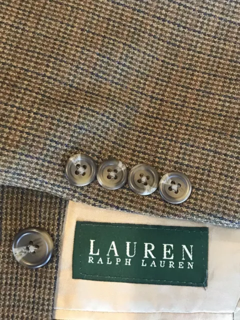 Ralph Lauren LRL Wool Blazer Mens 44R Brown Wool Micro Square