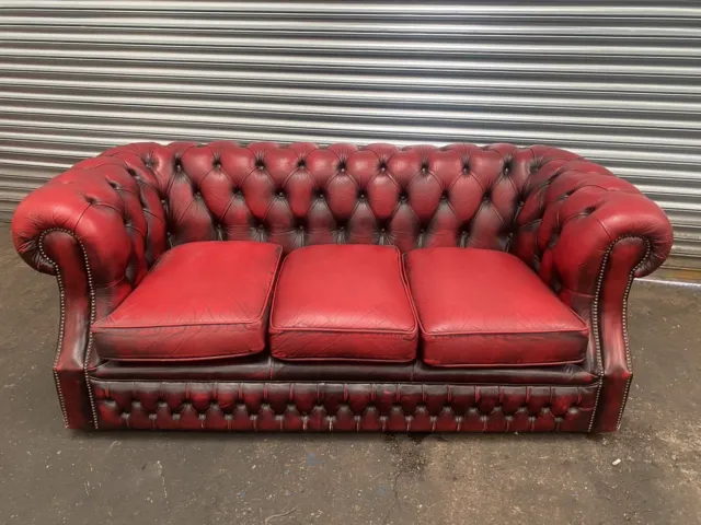 Chesterfield Sofa Oxblood Red 3 Seater Leather