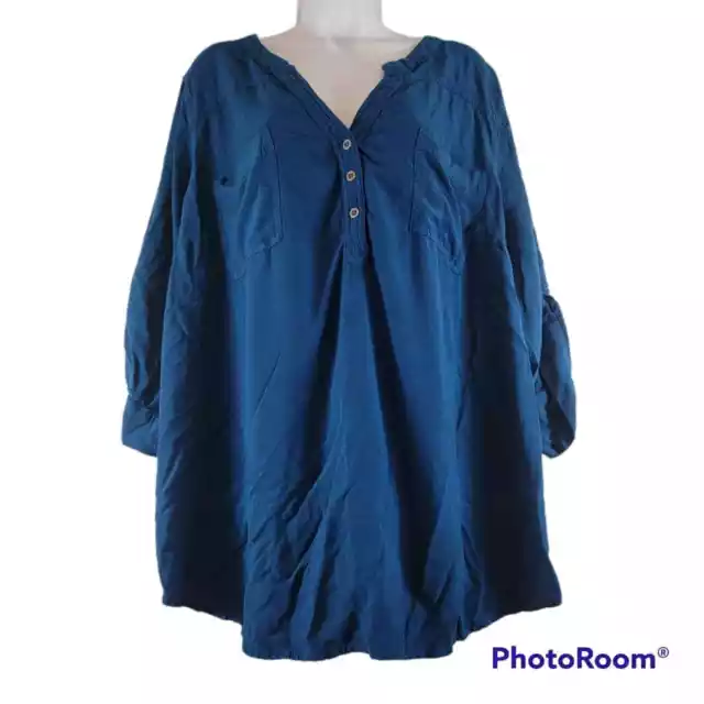 Torrid Harper Rayon Washed Twill Pullover 3/4 Sleeve Blue Blouse Size 4/4x