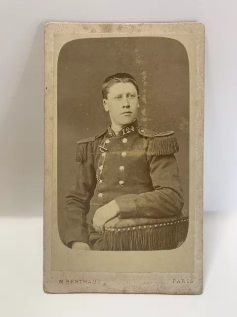 Late 19th Century Handsome Young French Soldier CDV Studio Portrait Photograph