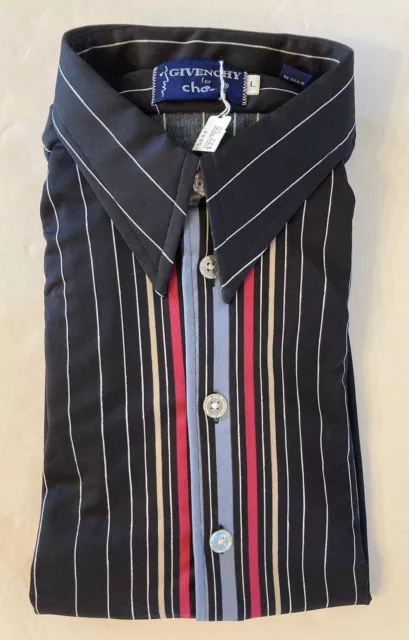 VINTAGE 70s Givenchy for Chesa Black Striped Long Sleeve Button Down Shirt Sz L