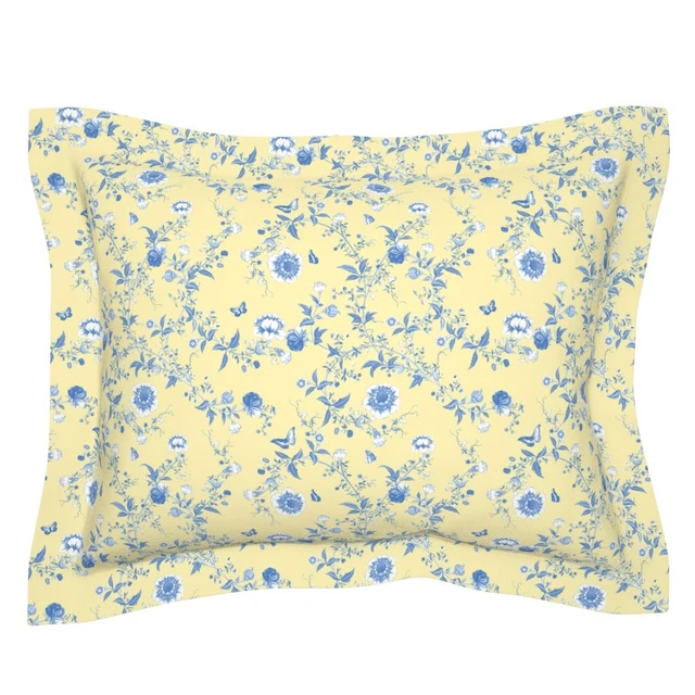 Daffodil Butterflies Toile Chinoiserie Rococo French Pillow Sham by Spoonflower
