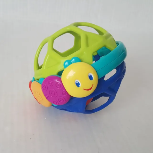 Bright Starts Oball Easy Grasp Rattle Ball Baby Toy Caterpillar Green Blue 4.5”