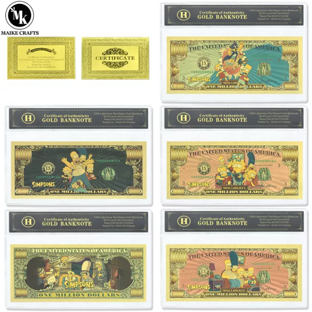 Real Gold Banknote Set USD 1000/100/50/20/10/5/2/1 Notes