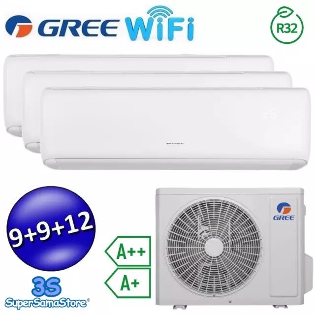 3S Climatiseur Gree Ari Trial Split 9000+9000+12000Btu Inverter Wi-Fi R32 A++/A+