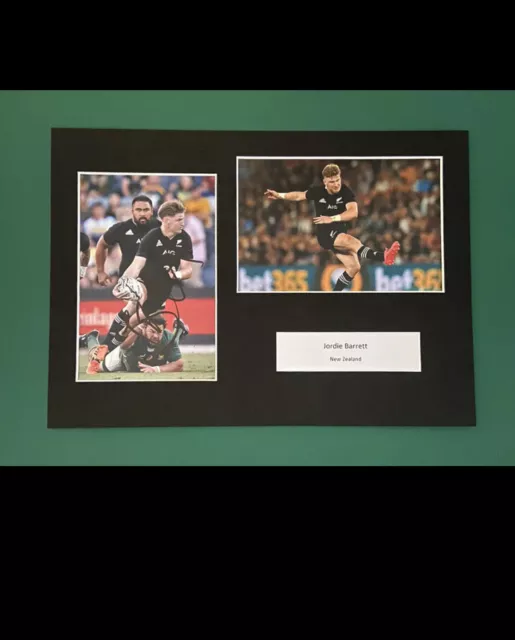 Jordie Barrett - New Zealand All Blacks Rugby Signed A4 Mount +Coa