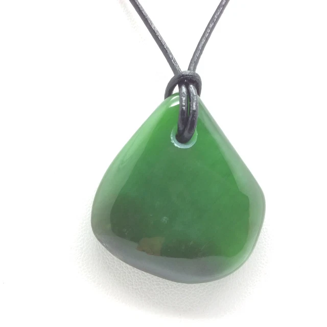 Siberian Nephrite Jade Pebble Pendant Green Russia Polish Gem Stone Necklace #55