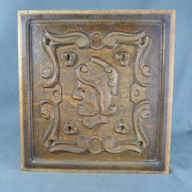Lot of 4 French Vintage Hand Carved Wooden Panel with Different Human Faces 3