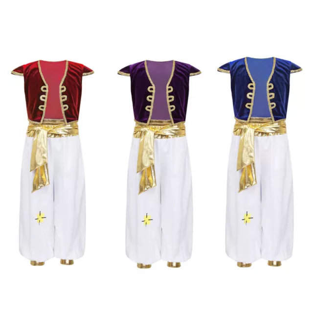 Kids Boys Arabian Prince Costume Vest Waistcoat Pants Halloween Cosplay Dress Up