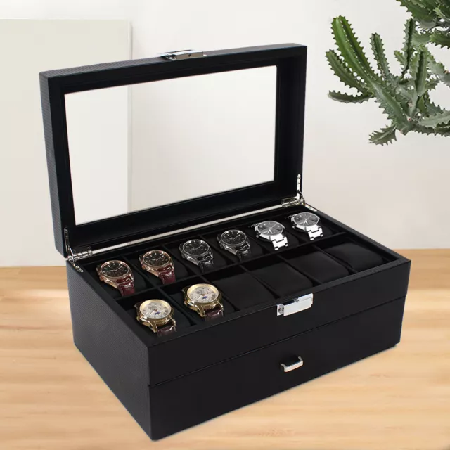 24-Slot Large Watch Display Case Jewelry Organizer Box Luxury Storage Holder