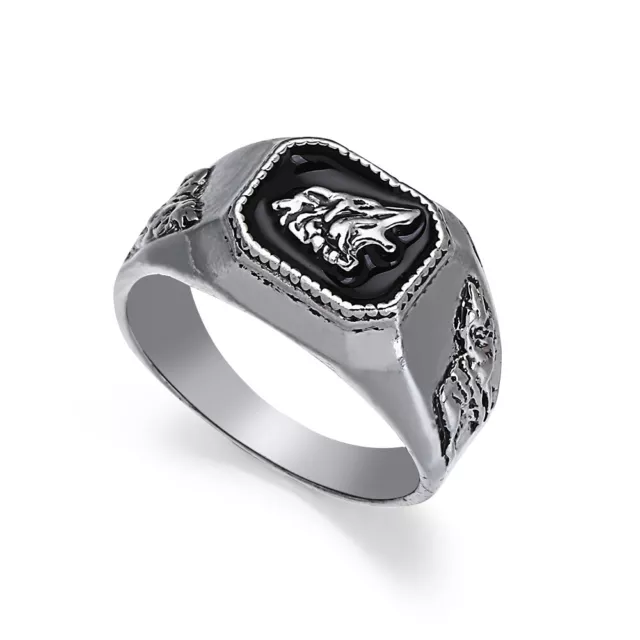Fashion Alloy Punk Square Wolf Head Gold/Silver Carved Men's Ring For men
