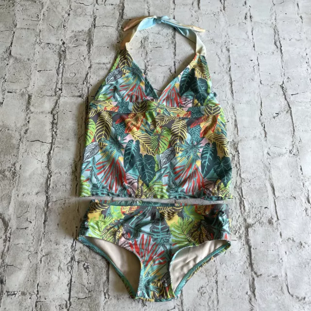 Squirtini Bikini Girl's Floral Leaf Hawaiian 2 Piece Tankini Top & Bottom Size 8