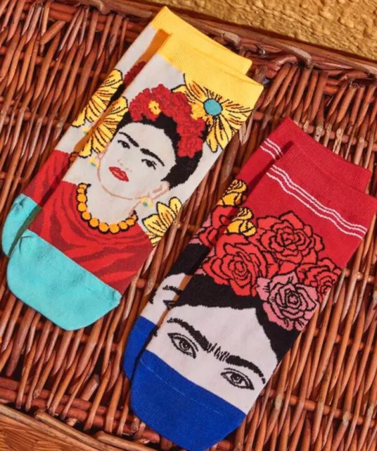 2pk Ladies Frida Kahlo Ankle Socks Brand New Size 4/7 - Great Stocking Fillers