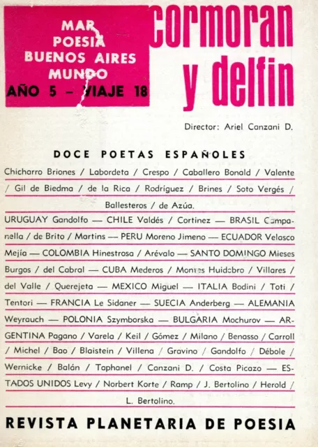 Ariel Canzani CORMORAN Y DELFIN Año 5 Viaje 18, DOCE POETAS ESPAÑOLES 1969