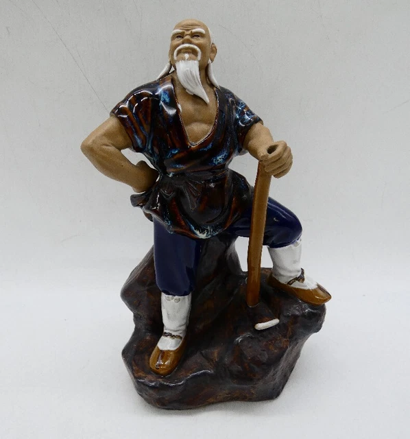 Wangiang Mudman Clay Figurine China Old Man Axe Glazed Figure 9.25"