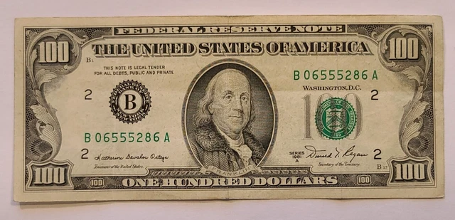 1981A B US 100 Dollars Banknote - Federal Reserve Note - Small Portrait