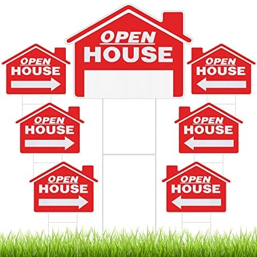 7 Pcs Open House Signs for Real Estate 18 x 14 Inch Double Sided Real Red
