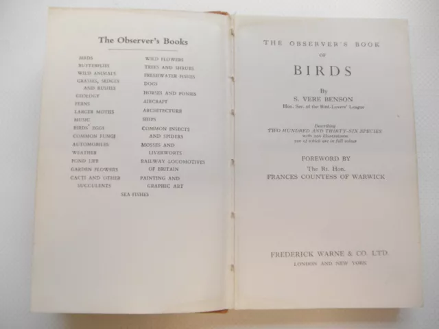 The Observer book of birds S Vere Benson revised 1960 edition