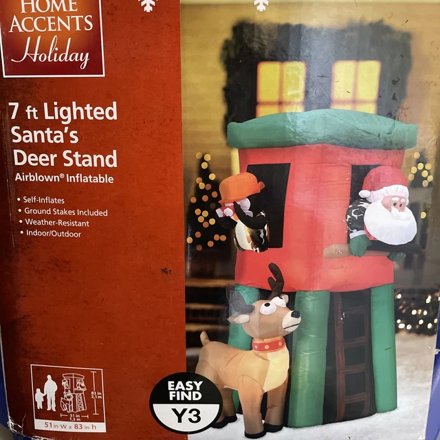 GEMMY AIRBLOWN INFLATABLE Christmas Hunting Santa in Deer Stand 7 Feet