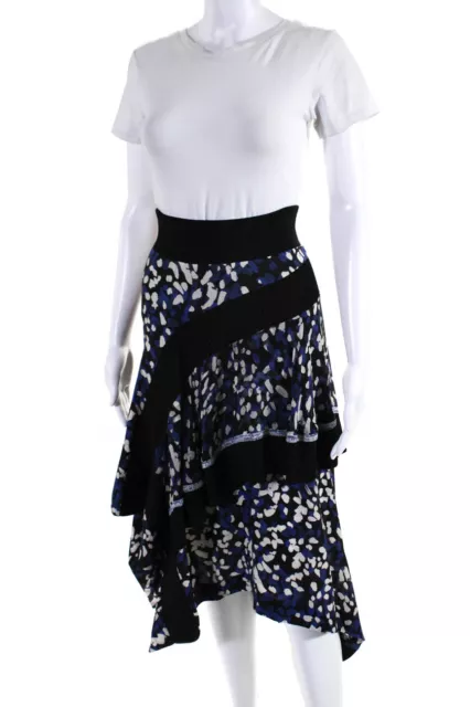 3.1 Phillip Lim Womens Rib Knit Trim Layered Painted Dot Midi Skirt Blue Black 6 2