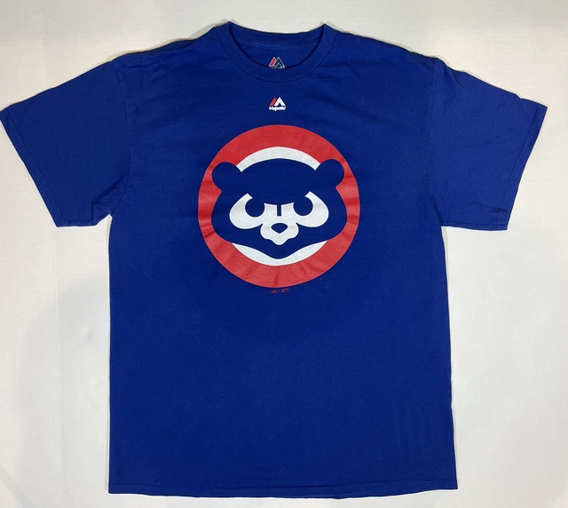 Chicago Cubs Shirt Mens Large Majestic Royal Blue 1980's Cub Face Logo Tee Shirt