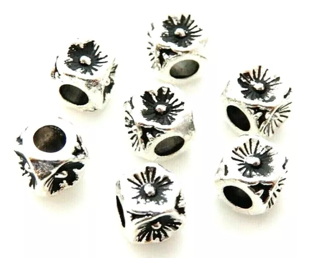 100 Antiqued Tibetan Silver 5mm Square Cube Flower Bali Spacer Metal Beads