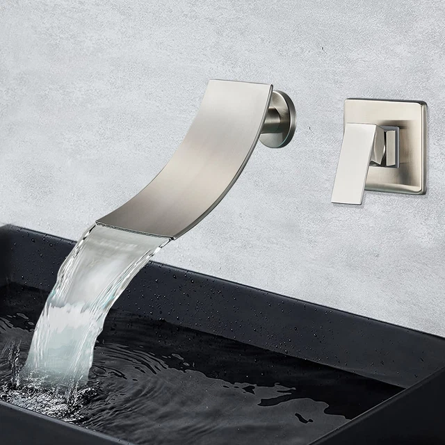 Brushed Nickel Bathroom Sink Vessel Faucet Wall Mount Tub Filler Waterfall Spout