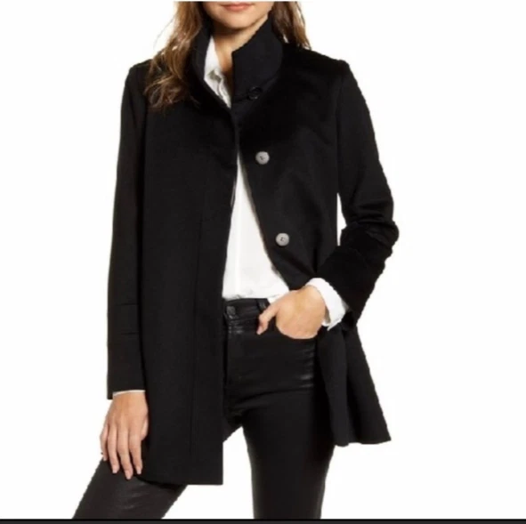 NWOT Fleurette Stand Collar Italian Wool Car Coat in BLack SZ 10P NWOT Fleurette Stand Collar Italian Wool Car Coat in BLack SZ 10P