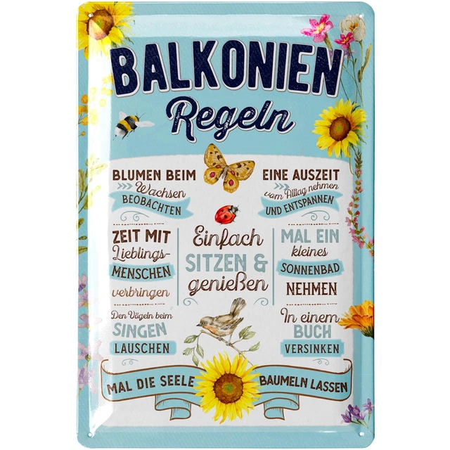Blechschild 'Garten Regeln' – 30x20 Cm, Hochgeprägt, UV-beständig, Mit Montagelöchern