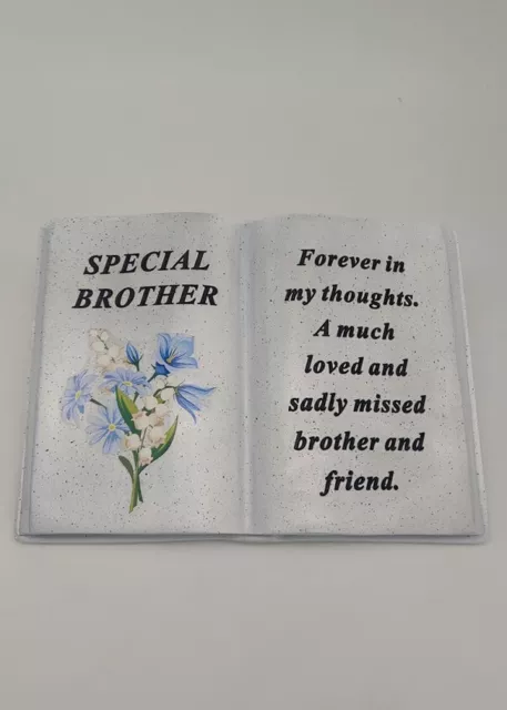 BROTHER - Open Book with blue floral design Grave Ornament Memorial Tribute