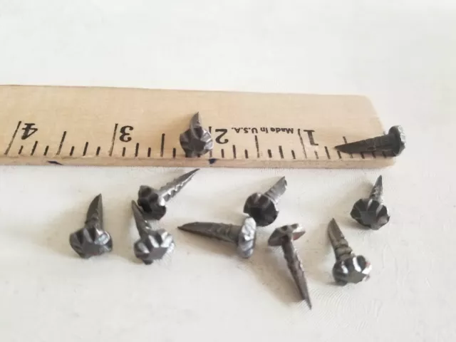 10 Antique HOB NAILS 5/8” Tacks Vtg Cobbler 3/8” square groove iron Furniture
