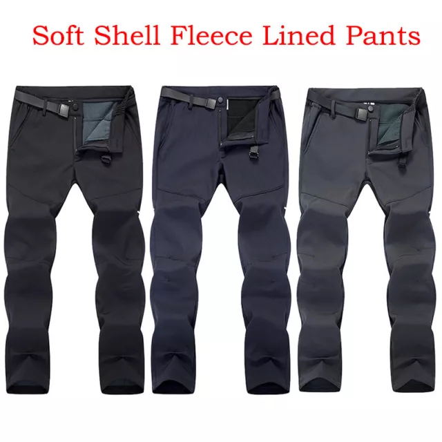 Mens Womens Soft Shell Pants Fleece Lining Trousers Reflective Detail Casual