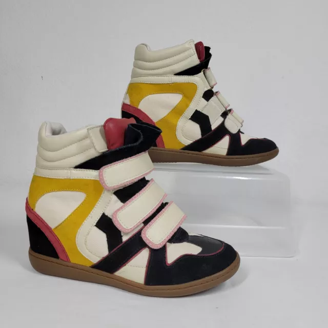Y2K Skechers SKCH+3  Womens Hidden Wedge High Top Shoe Pink Yellow Suede Size 7