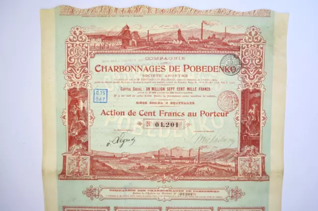 Russian Bond Compagnie Des Charbonnages De Pobedenko Action De 100 Francs 1898
