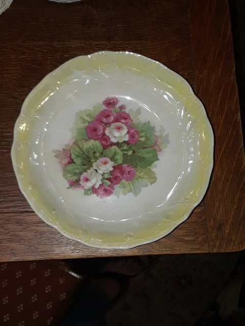 Bavaria Pink and White Roses Scalloped Edge Hand Painted Bowl