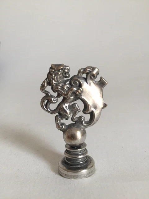 Superbe ancien SCEAU CACHET LION en BRONZE ARGENTE TAMPON MH