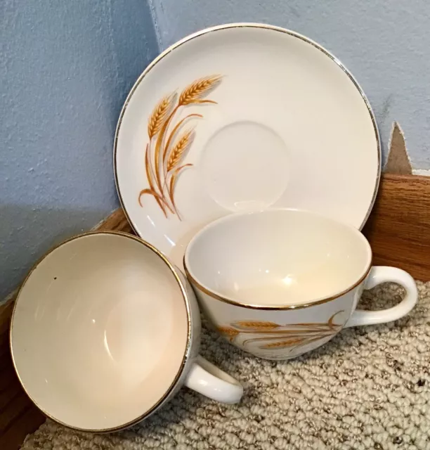 Vintage Homer Laughlin Golden Wheat Luncheon Plates, Cups/Saucer, Lot of 6