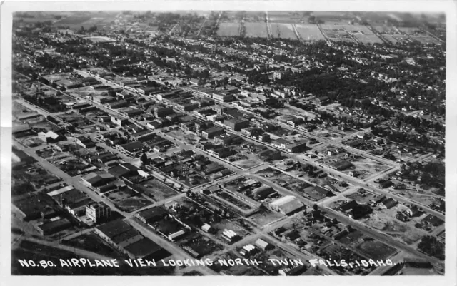 J43/ Twin Falls Idaho RPPC Postcard c1920s Airplane View Homes Stores  233